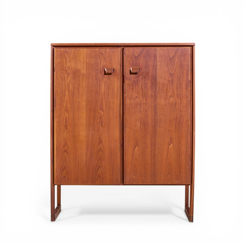 Jens Risom Mid Century Walnut Sled Leg Armoire Cabinet