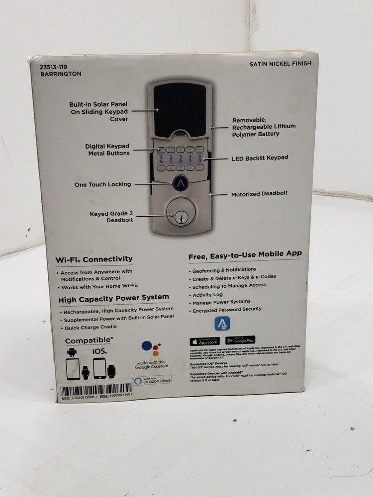 Array by Hampton Barrington Style Satin Nickel WiFi Smart Electronic Deadbolt