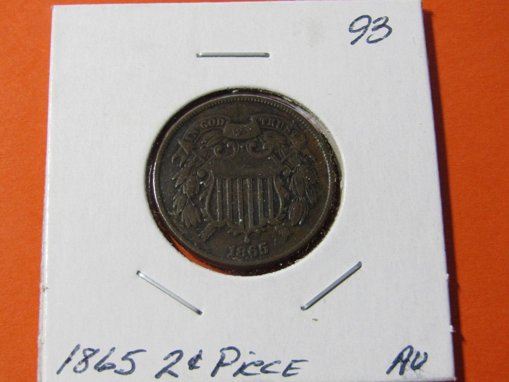 1865 2C Two Cent Piece #93 Fancy 5 - AU