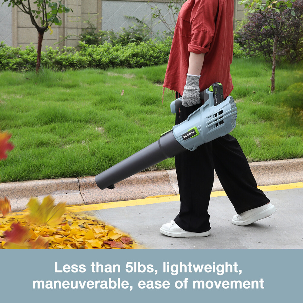 WORKPRO 20V Cordless Leaf Blower with 5 Adjustable Speeds 350 CFM Quick Charger