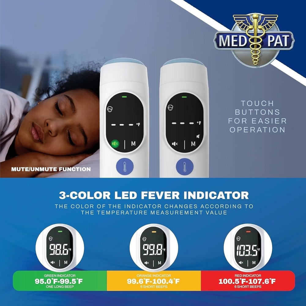 Advanced Touchless Thermometer - Fever Alerts & Memory Recall for 40 Readings