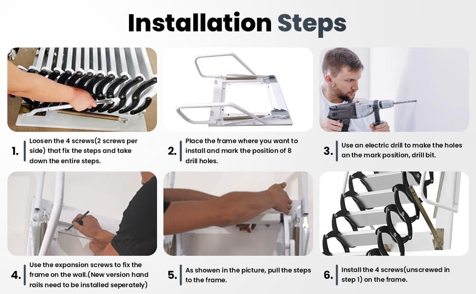 12-Step 1102LBS Al-Mg Alloy Attic Larrer 10FT Wall Mounted Pull Down System