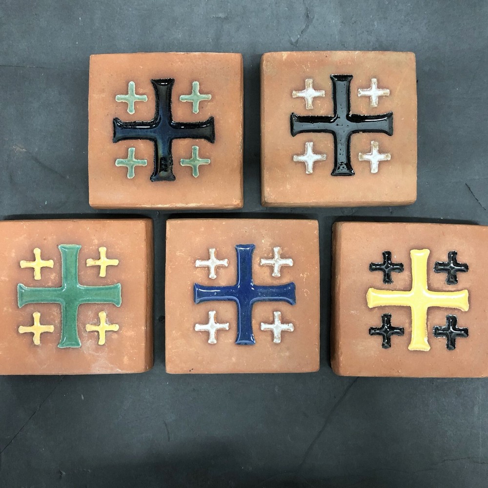 Vintage Gladding McBean Chunky Cross Tile/Black & White 4-1/4"