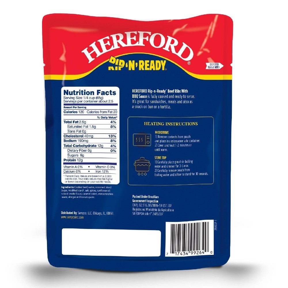 (2 pack) Beef Ribs with BBQ Sauce 6 oz Pouch