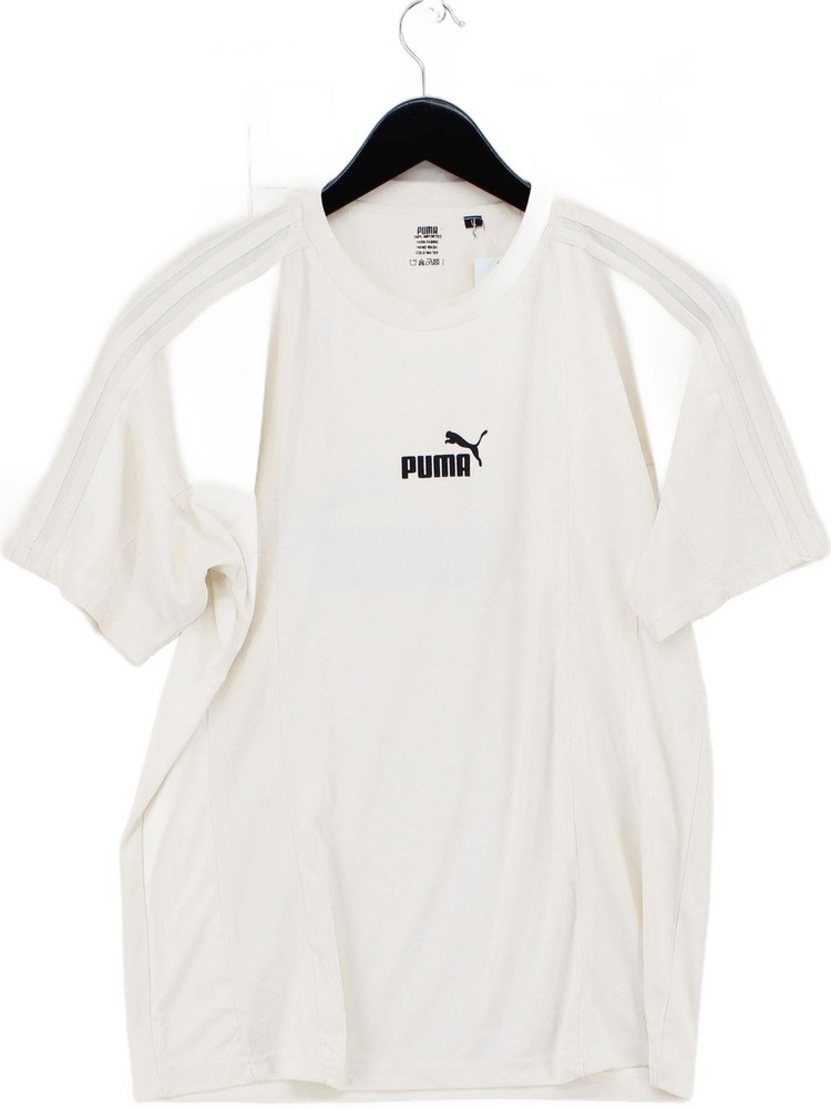 Puma Men's T-Shirt L Cream 100% Polyester Round Neck Basic