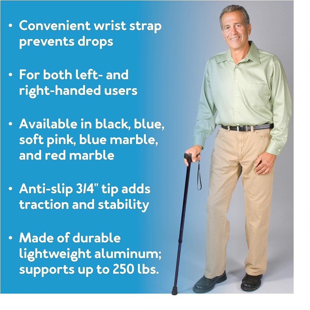 Pink Soft Grip Walking Cane - Adjustable Height, Wrist Strap