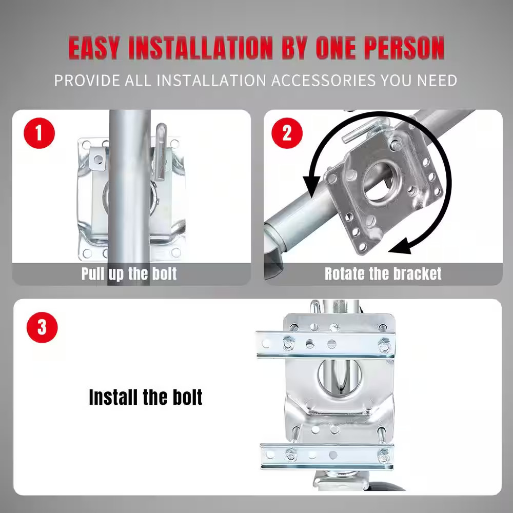 1,000 lbs. Adjustable Height Side Back Bolt On Trailer Jack With Durable Wheel
