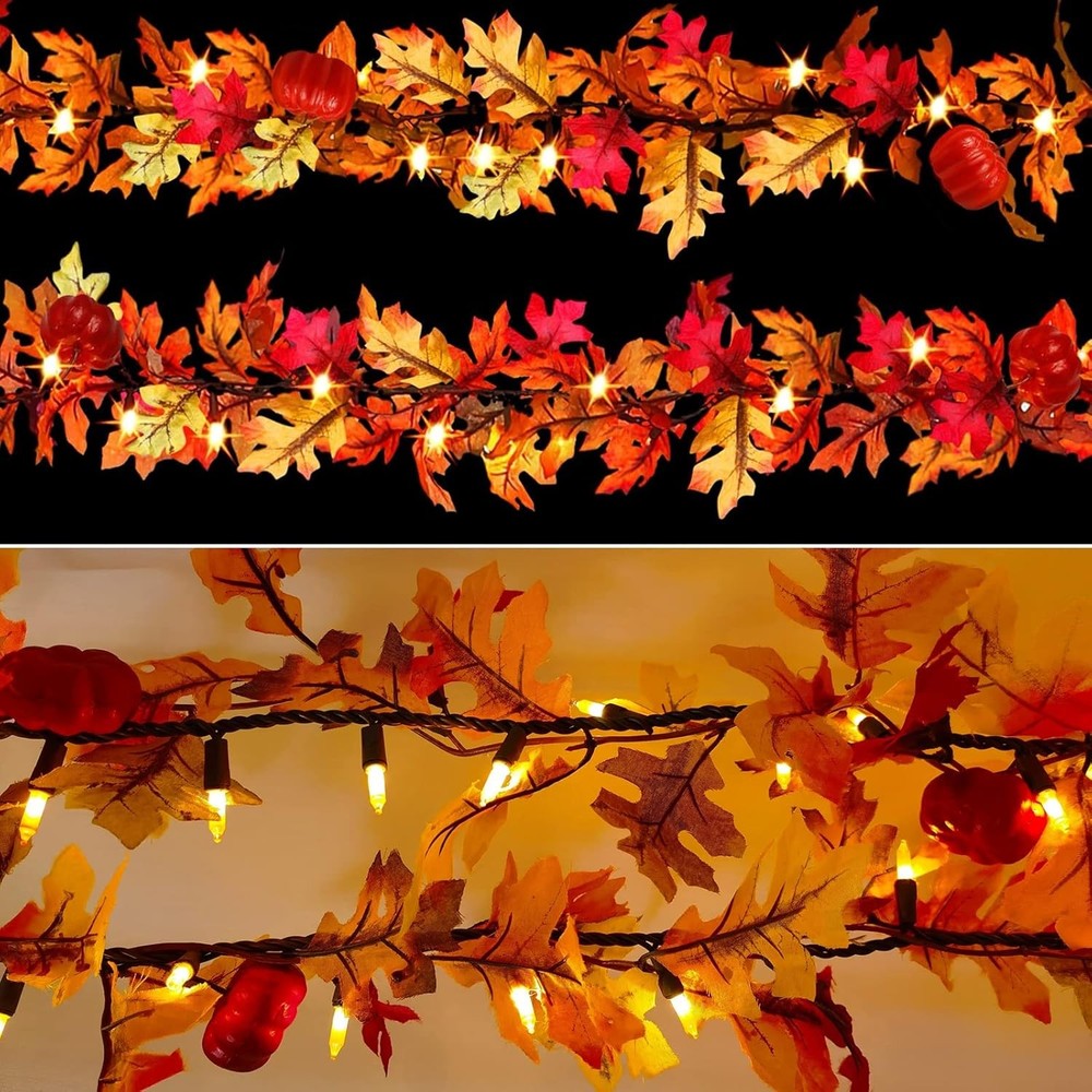 Fall Maple Leaf String Lights Plug in 120V UL 8FT Leaf, Orange