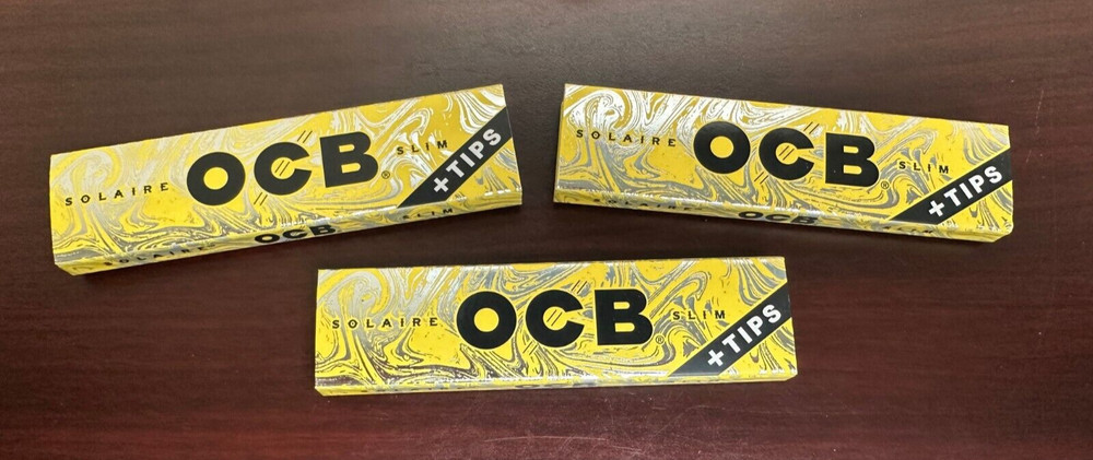 OCB Solaire Slim Rolling Papers + Tips -3 Packs