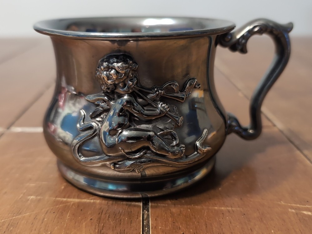 Antique Victor Silverplate Mug with Cherub
