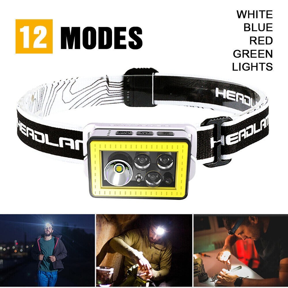 LED Headlamp Flashlight With Comfortable Headband, Head Lamp Torch Camping USB