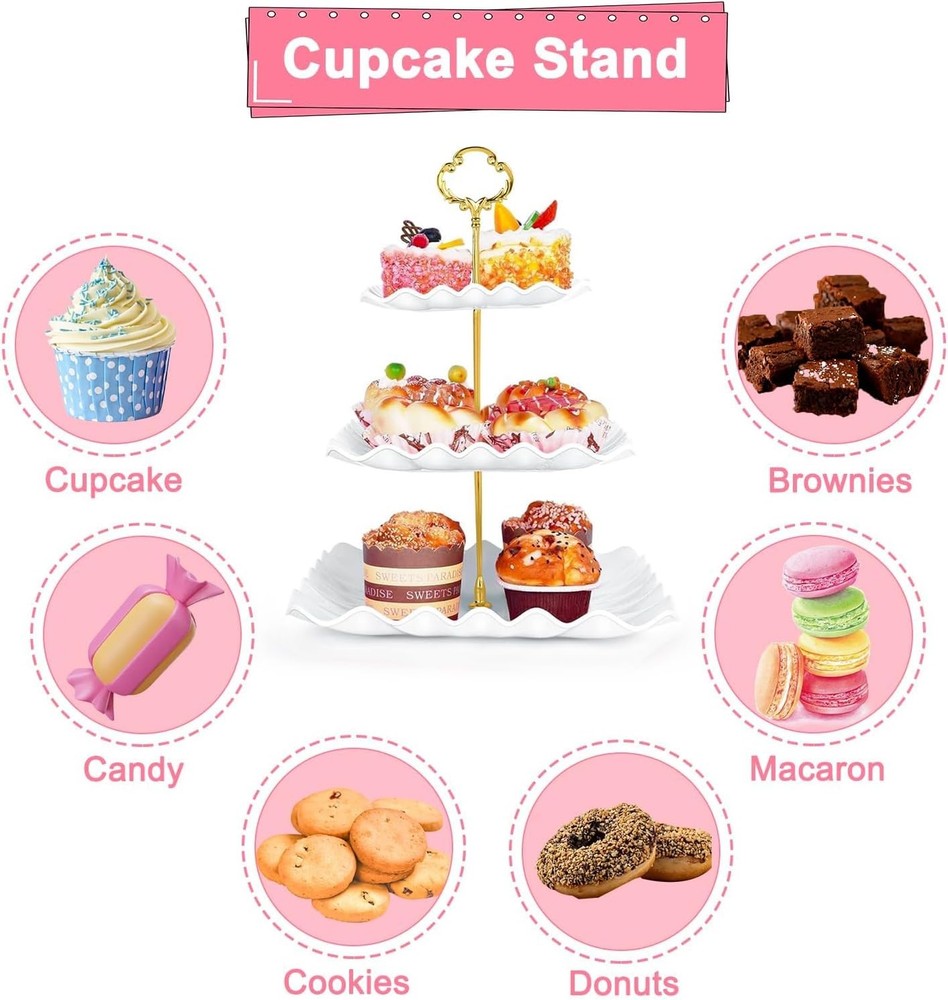 5 Pcs Dessert Table Display Set - 2 Pcs 3-Tier Dessert Display Stands & 3 Pcs Se