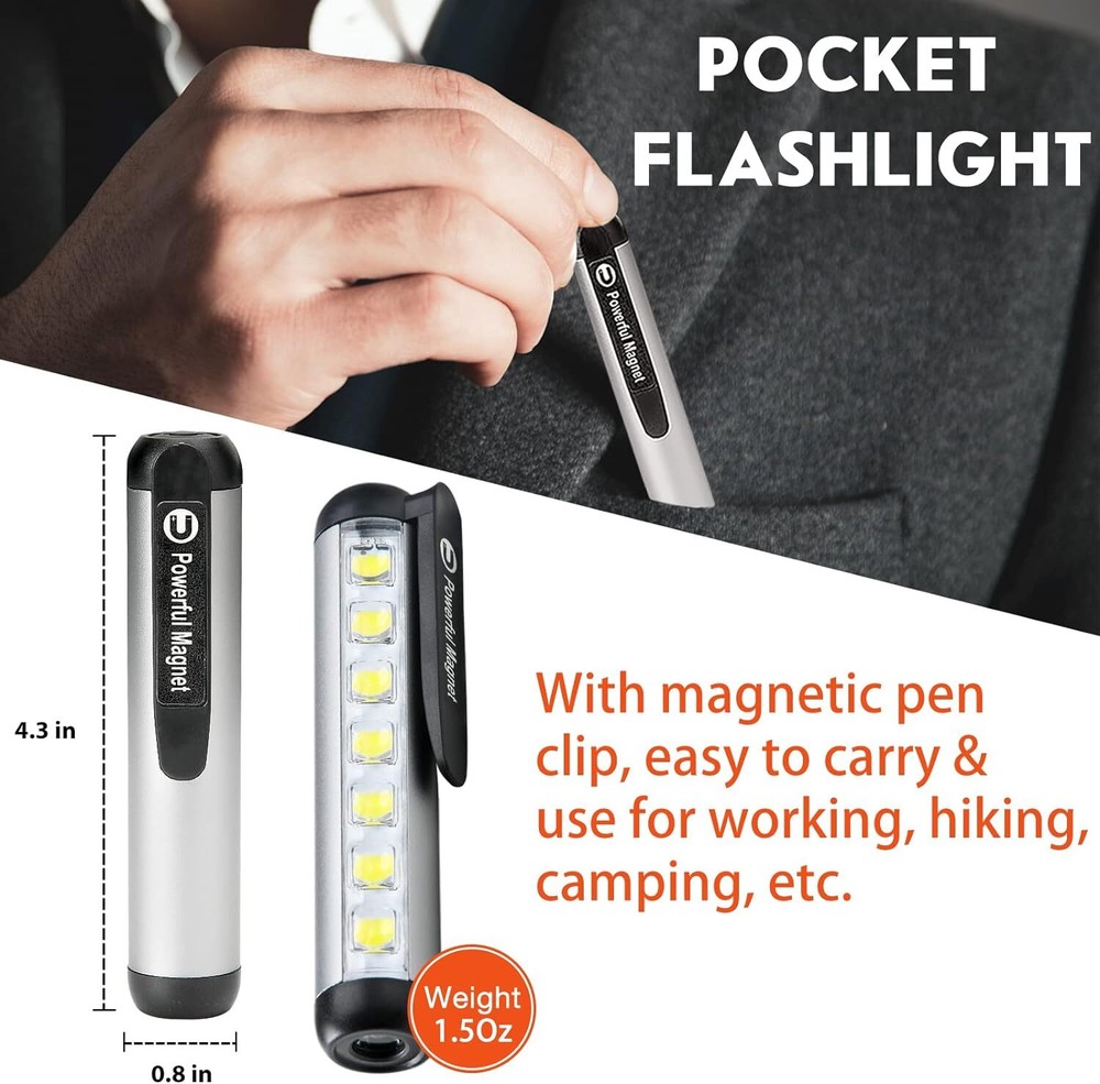Magnetic Penlight Pocket COB Work Light Rechargeable LED Flashlight Waterproof