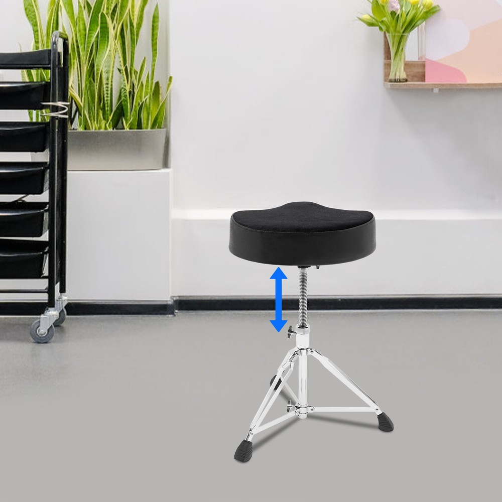 Adjustable Black Drum Stool with Thick Padded Seat for Comfort