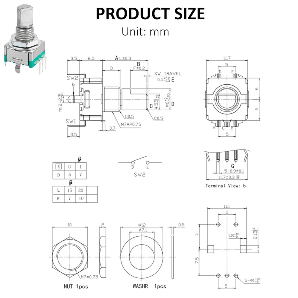 10 Pcs EC11 Rotary Encoder Digital Potentiometer with Switch 15MM US