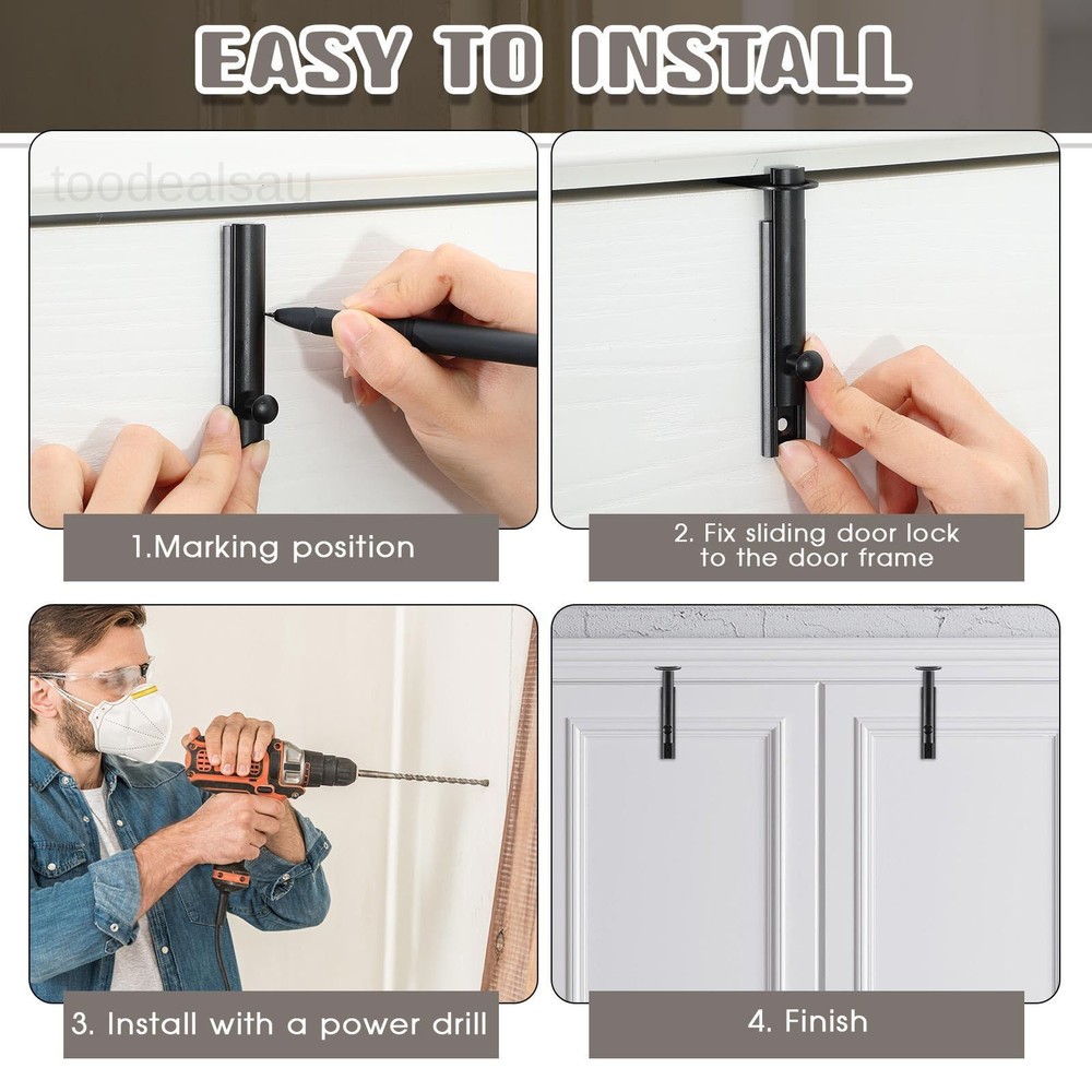 4 Pcs Solid Brass Surface Bolt Door Slide 4'', Matte Black