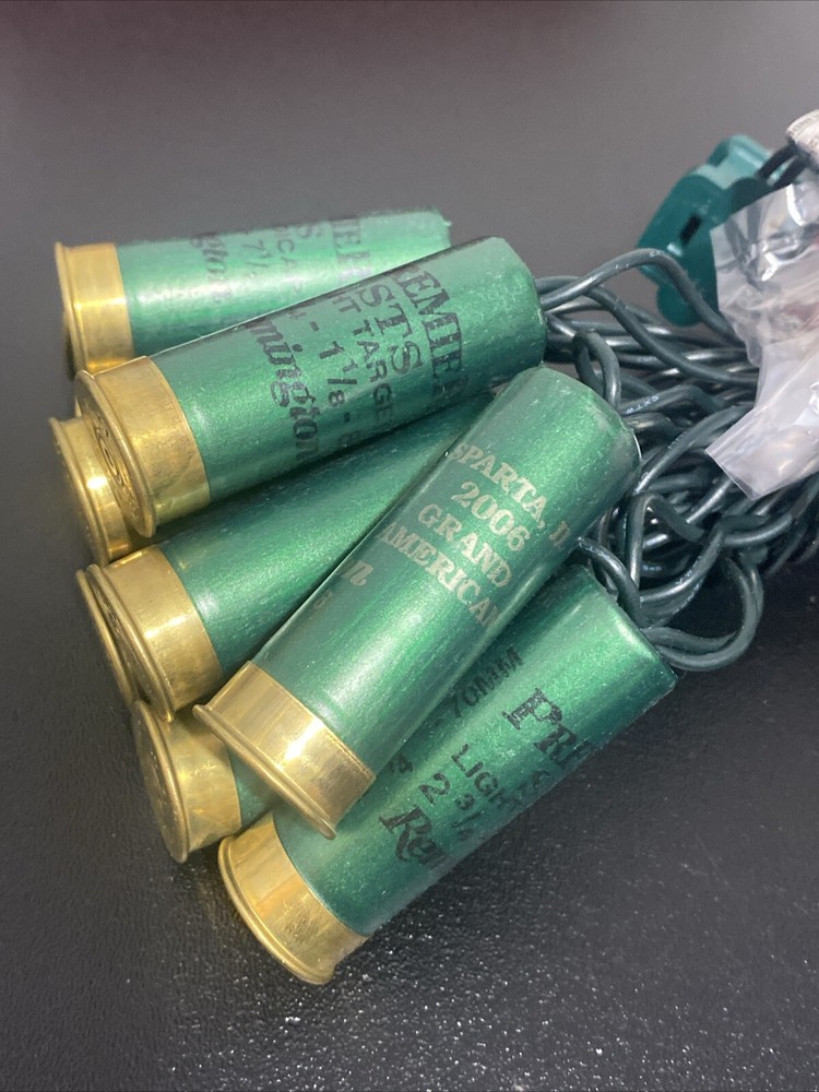 Shotgun Shell Christmas Tree Lights REAL 20 Lights 8ft String RED & GREEN Rustic