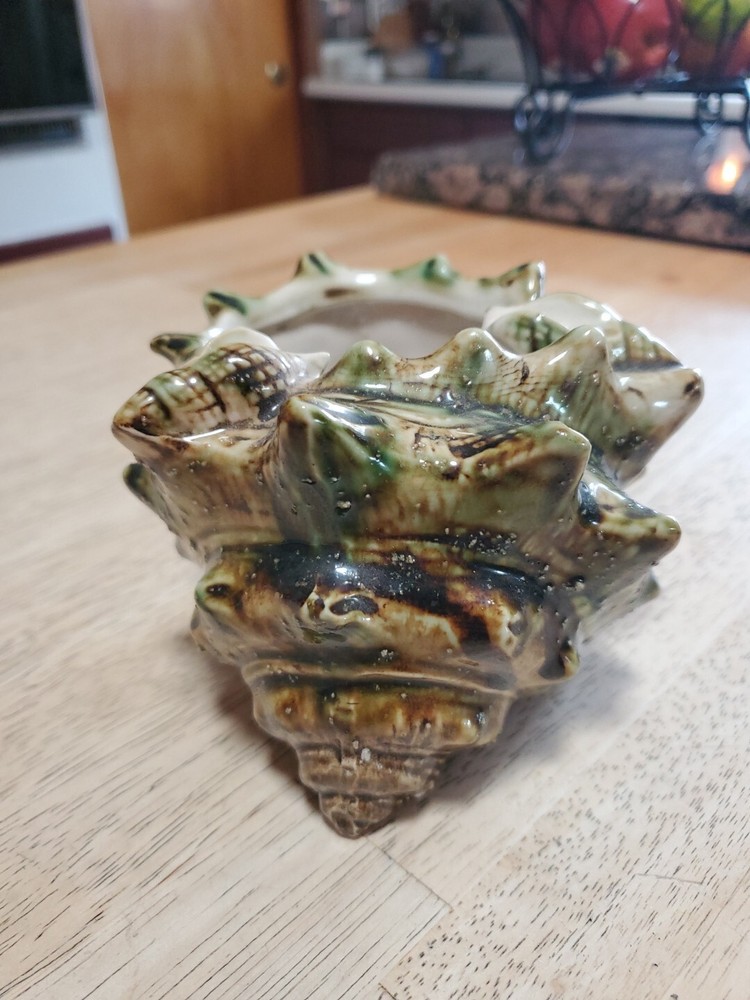 Vtg Ceramic Conch Shell Shaped Planter/Ashtray 5×4×3" Japan