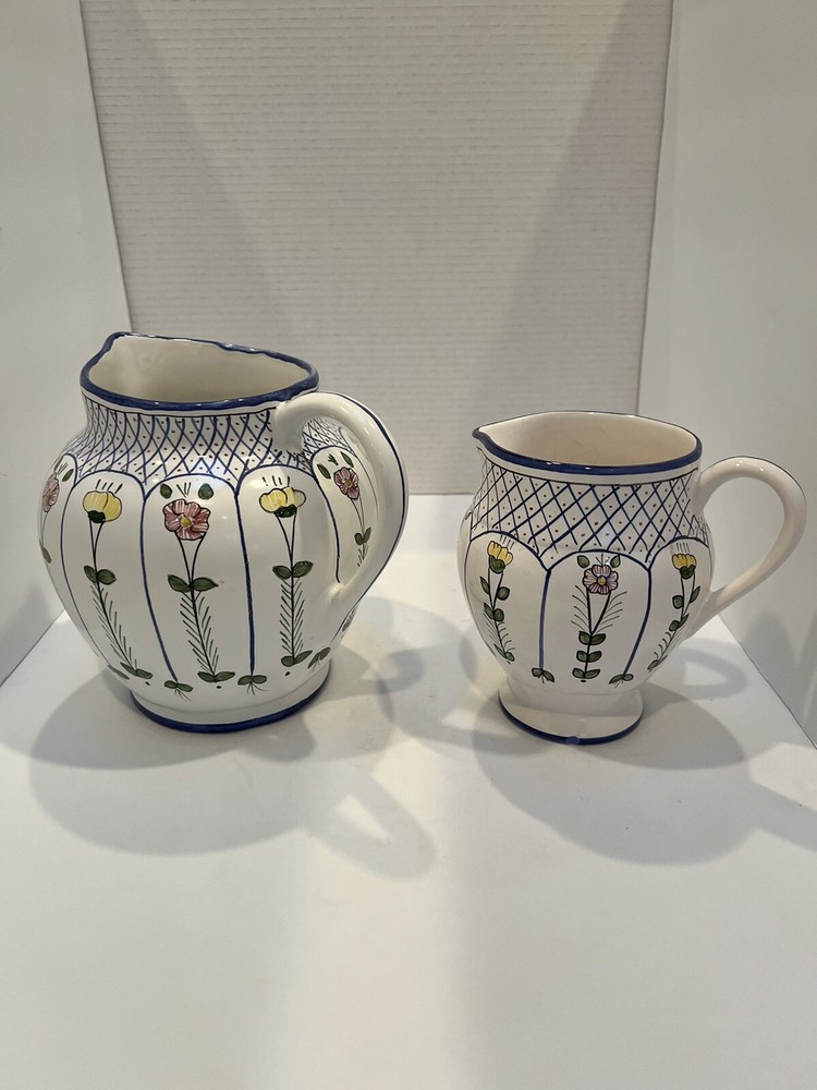 Hand Painted Matching Ceramic Pitchers Made In Portugal