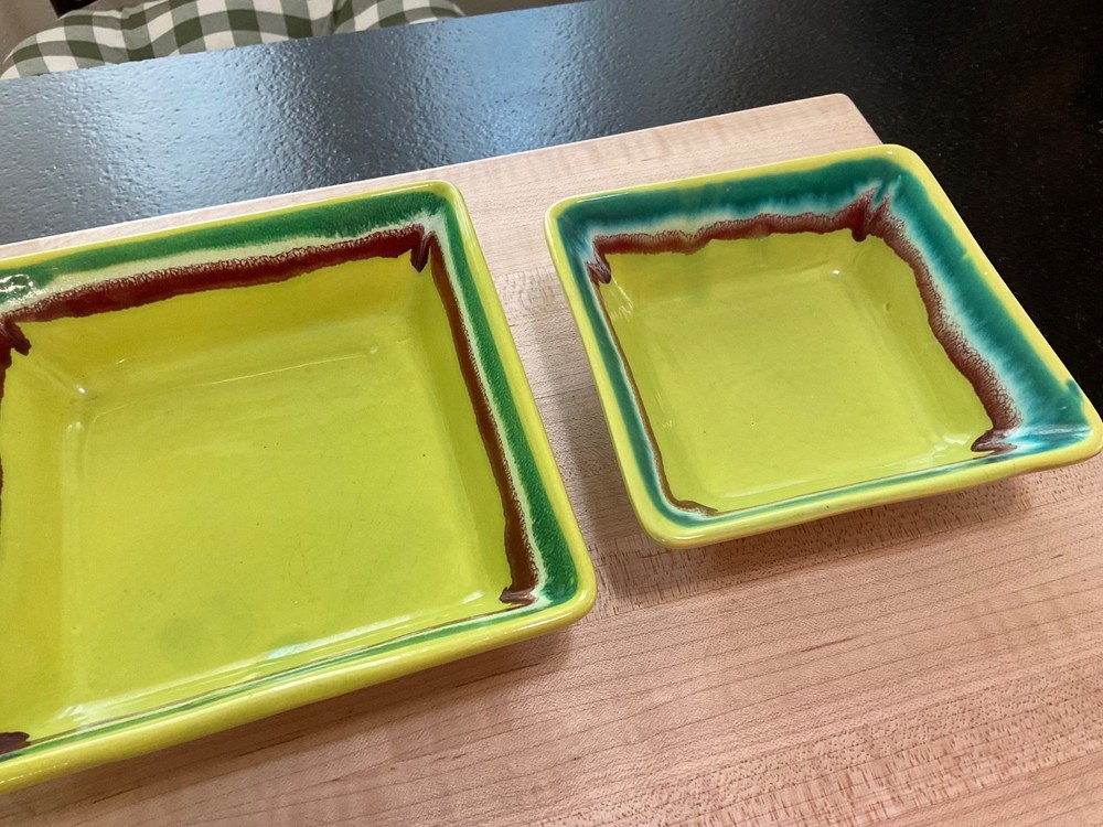 Californa Pottery Lime Green Square Nesting Dishes