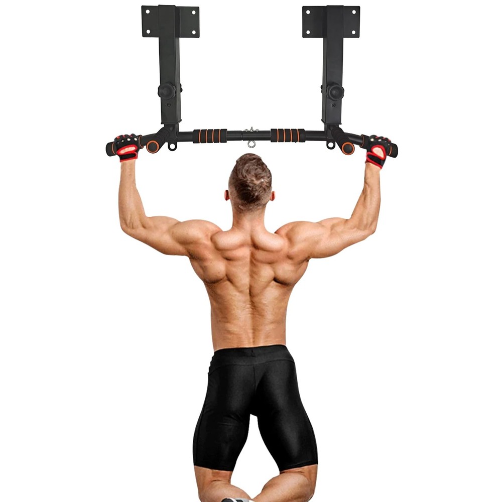 BESTHLS Joist Mounted Pull Up Bar 4 Level Height Adjustable Ceiling Black