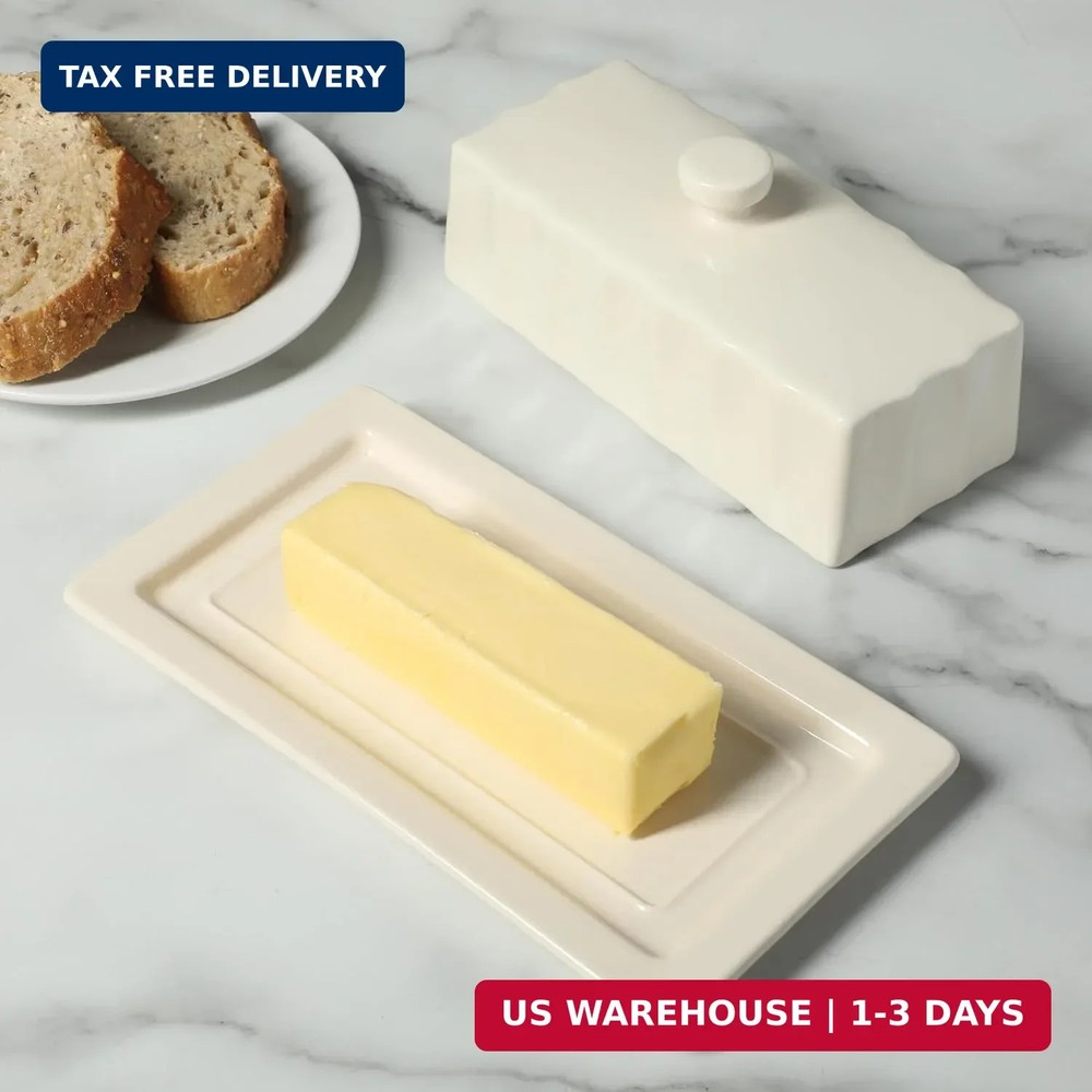 Martha Stewart Broadbrook Stoneware Butter Dish with Lid, Rectangular Covered Bu