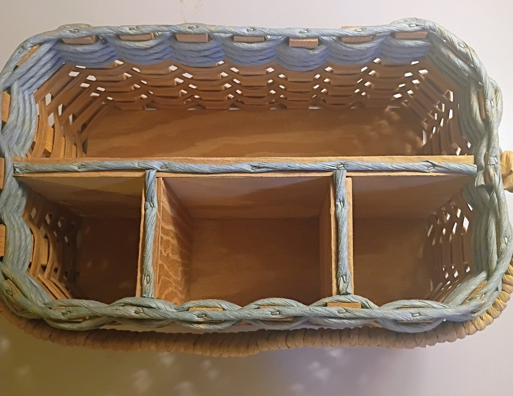 Vintage Rectangular Wicker Basket with Handle, 3 Compartments, Medium sized