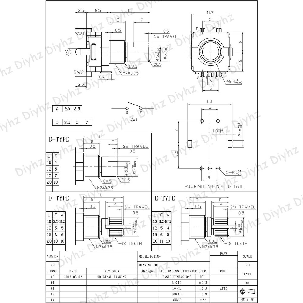10 Pcs EC11 Rotary Encoder Digital Potentiometer with Switch 15MM US