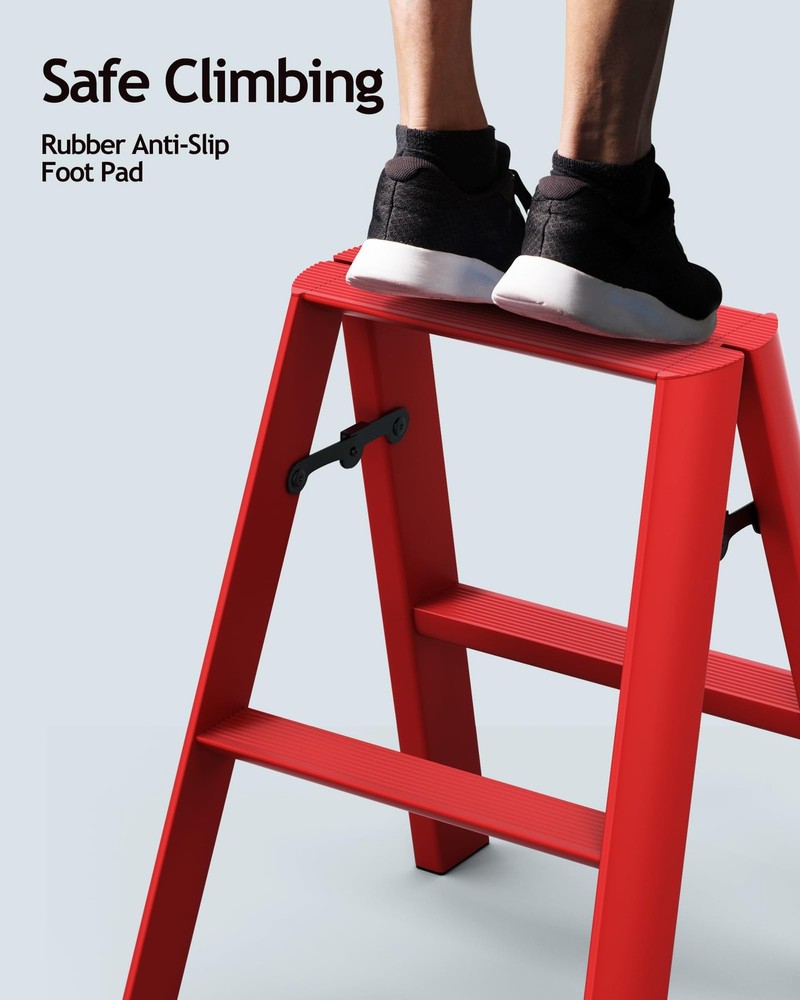 2 Step Stool, Aluminum Foldable Step Ladder, Lightweight Stable Stool with Non-S