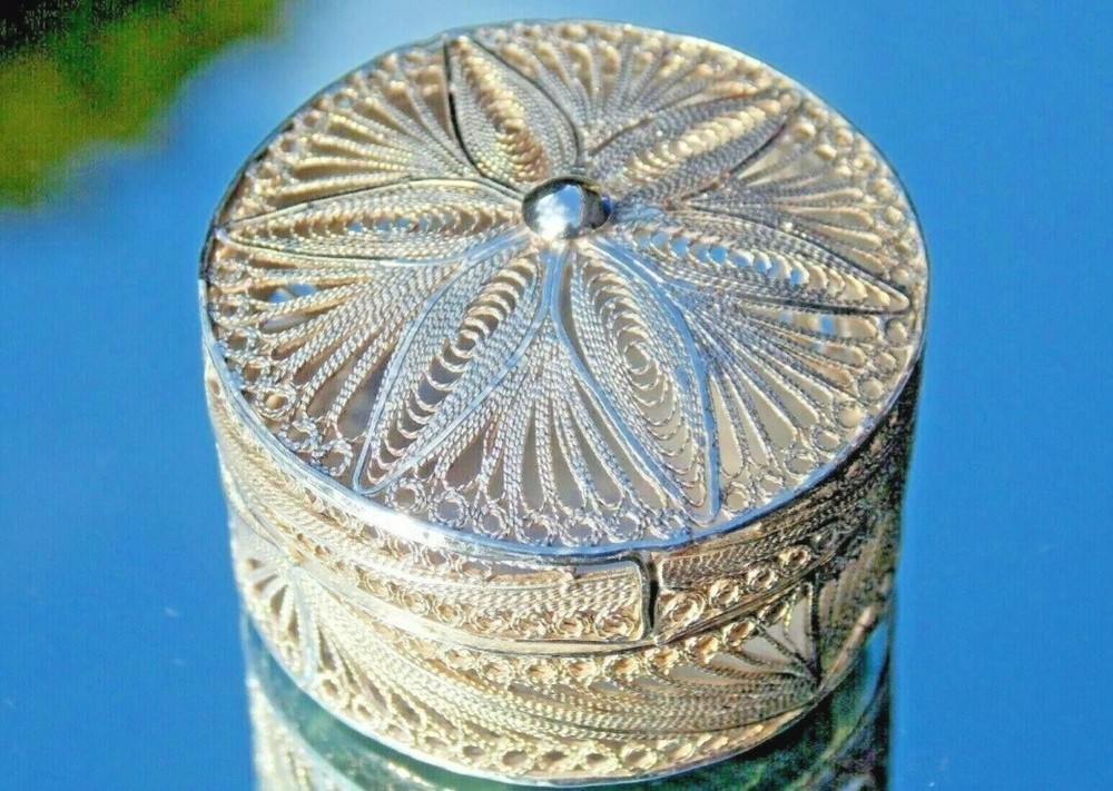 French Antique Victorian Filigree Solid Silver Snuff Box -Pomander Box