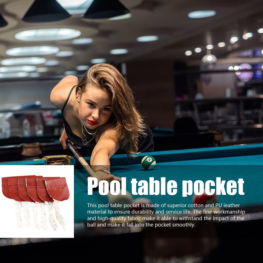 6PCS Leather Snooker Table Net Pockets Set Replacement Billiard Pool Ball Bag