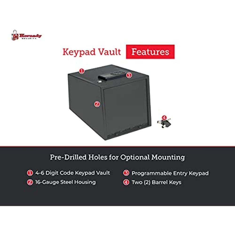 Hornady Security Two-Gun Keypad Vault 2 Gun Safe Programmable Keypad Backup Lock