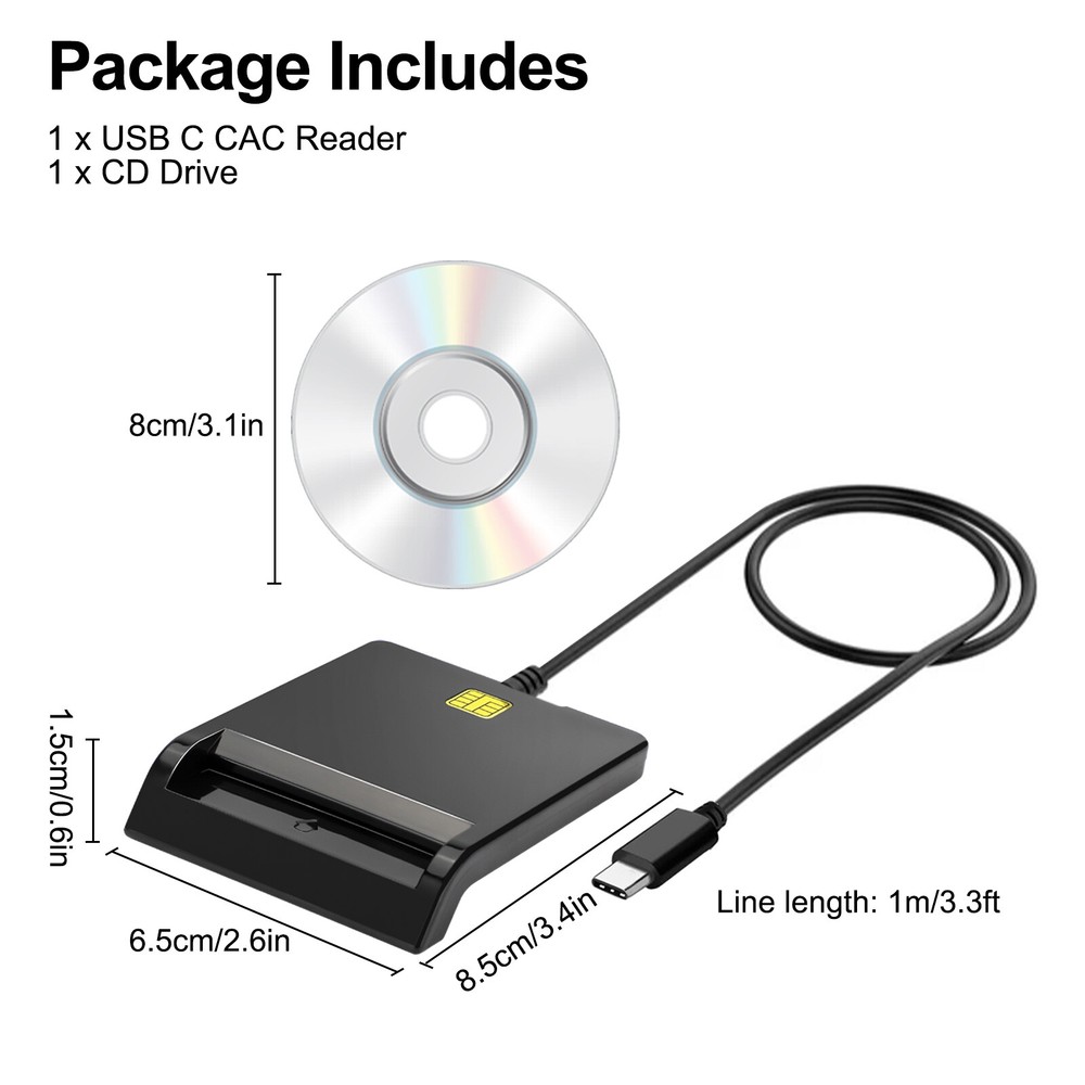 Type C Smart CAC Card Reader, DOD Military USB Common Access, for Windows Mac OS