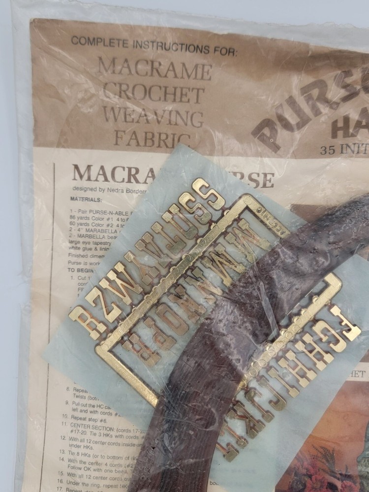 Vintage Purse N Able Macrame Purse Handle & Instructions Set With 35 Initials