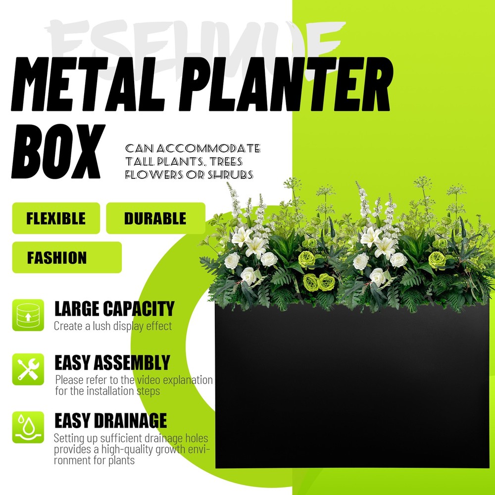 12x36X26" Rectangular Steel Planter Box Patio Garden Planter with Insert Shelf