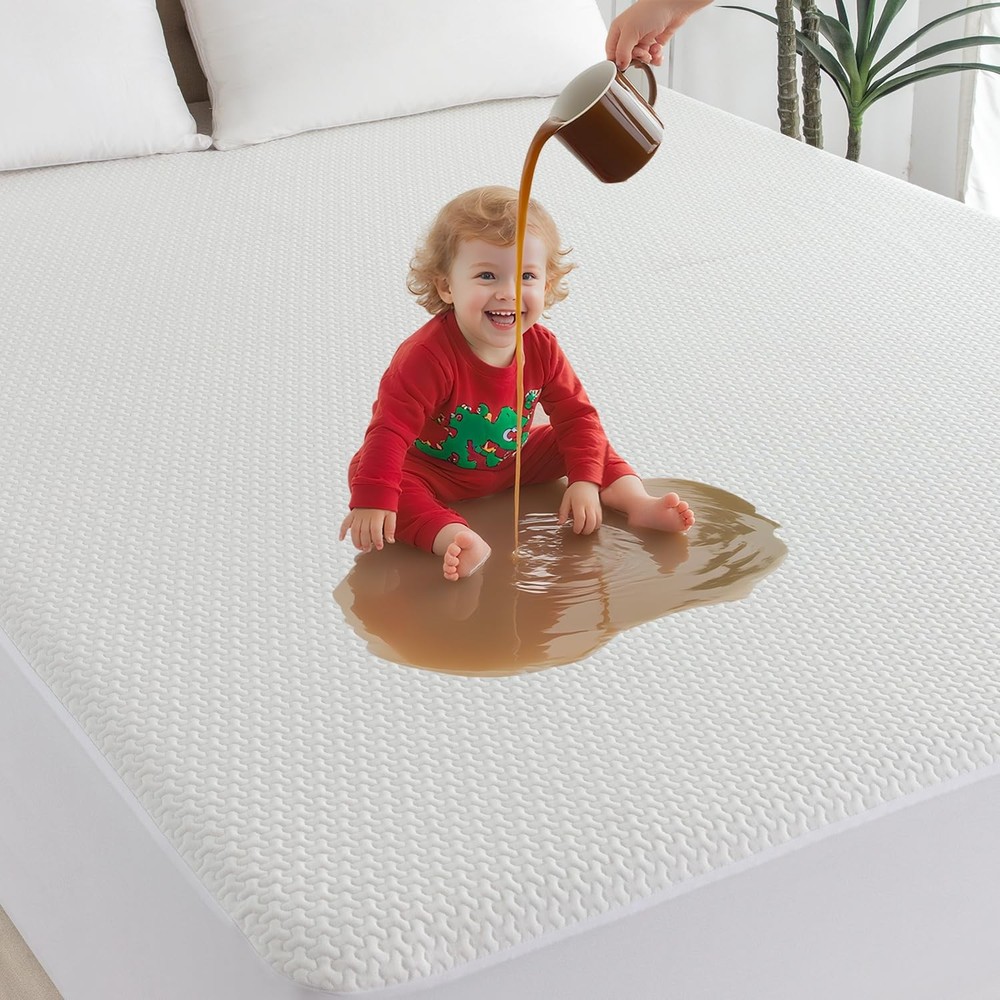 100% Waterproof Queen Mattress Protector,Breathable Cooling 3D Air Bamboo Vis...