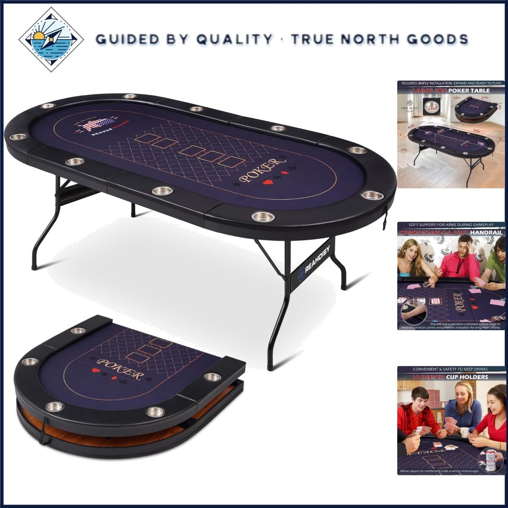 Conveniently Foldable Poker Table with Smooth Felt Surface and Accessories