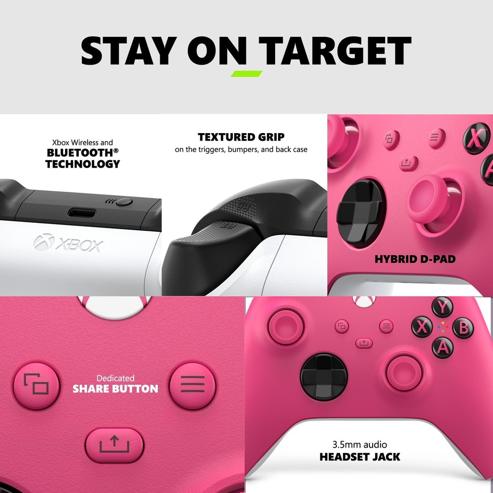 Microsoft Xbox Wireless Controller, Deep Pink, Hybrid D-Pad, Textured Grips,