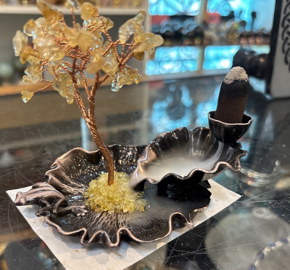 Metal back flow incense burner With Citrine Tree See Video