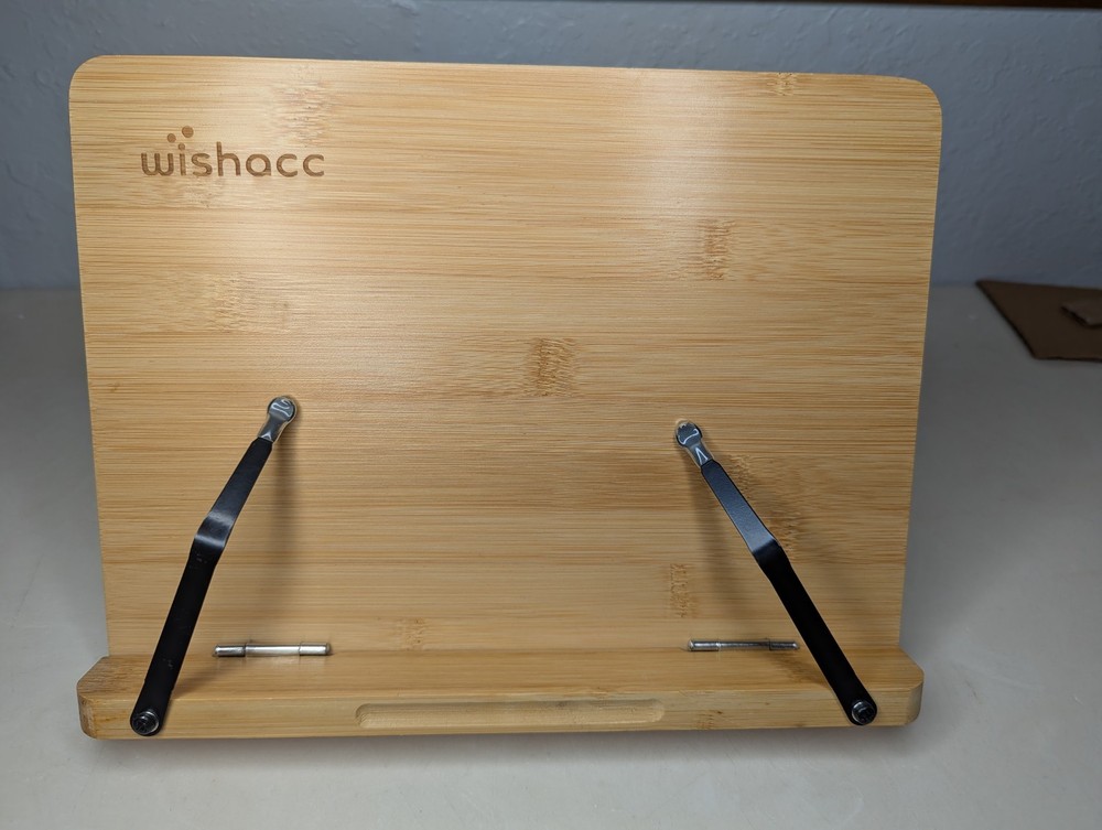 Wishacc Bamboo  Foldable Cookbook Book Stand Adjustable Height