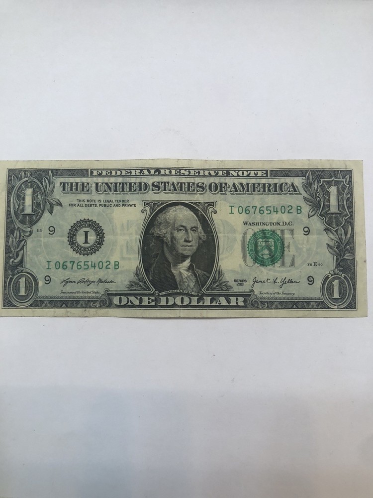 Offset Printing Error 2021 Circulated $1 Dollar Note (Clearly See Reverse Print)