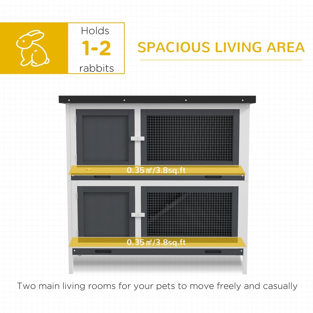 Solid Wood Rabbit/Bunny Hutch with 2 Large Main Rooms, Brown