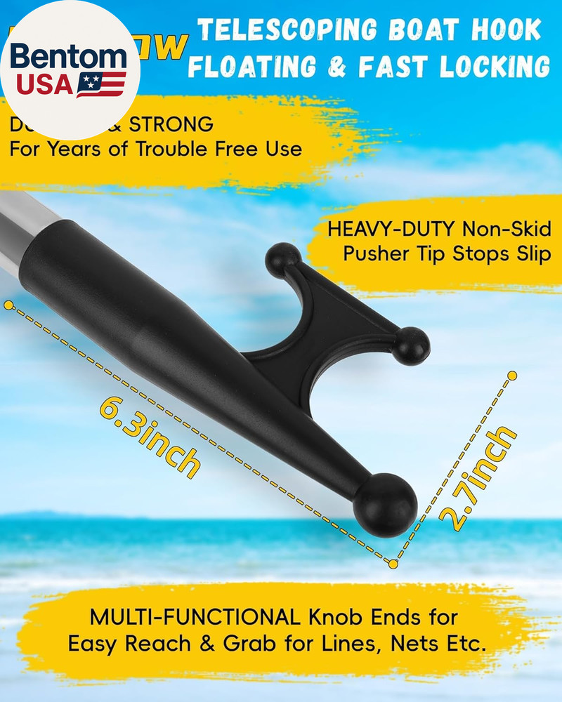 Telescoping Boat Pole with 2 Pcs Replaceable Hooks, Telescopic Pole Rust-Resista