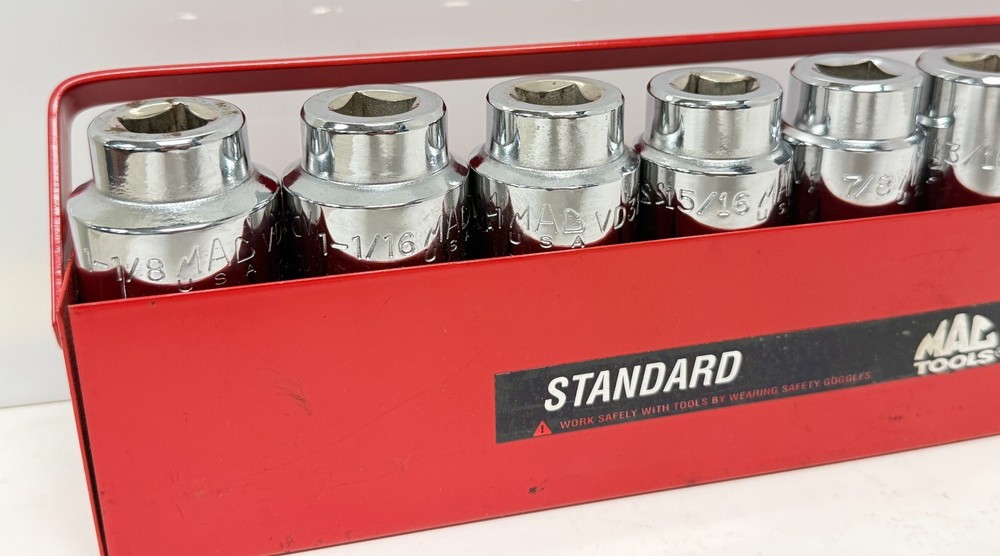 Mac Tools 11Pc SAE Deep Socket Set 1/2" Drive 12 Pt 7/16"-1 1/8" (Missing 9/16)