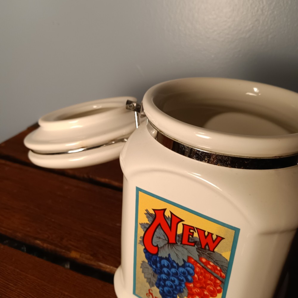 DesignPac Ceramic Canister, Seneca Lake, Grapes, Hinged Sealed Lid