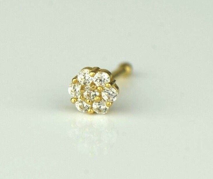 14k Yellow or White Gold Flower Nose Piercing Stud