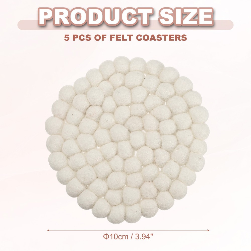 5 Round Felt Coasters, for Desk, White