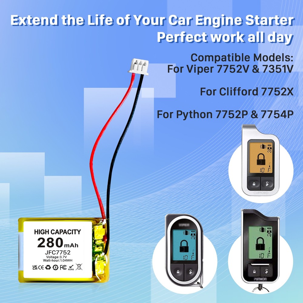 JFC7752 Replacement Battery for Viper Python 7752V,7351V Clifford 7752X+Tool Kit