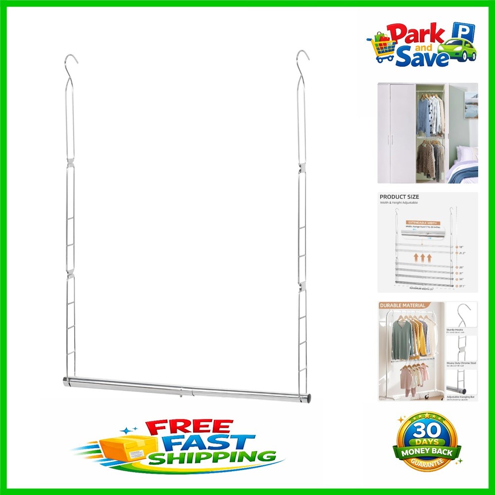 Adjustable Chrome Hanging Closet Rod - Space-Saving Organizer for Versatile Use