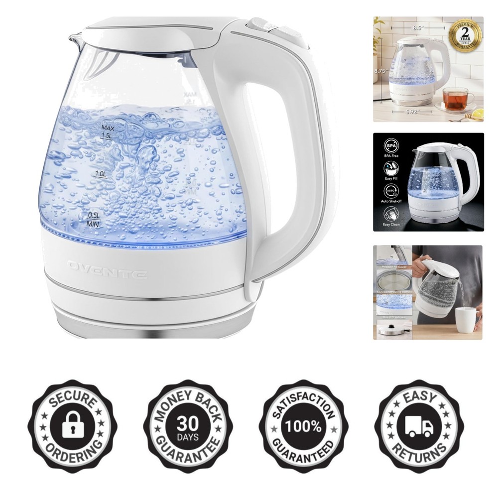 1.5L Borosilicate Glass Electric Kettle with LED & Auto Shut-Off Function